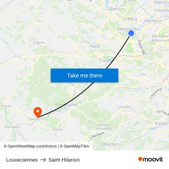 Louveciennes to Saint-Hilarion map