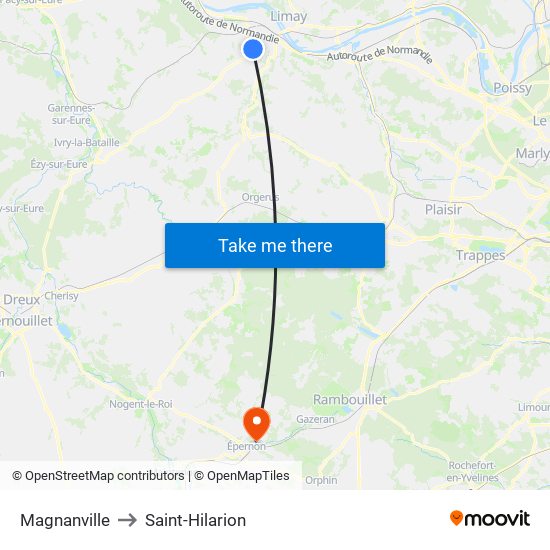 Magnanville to Saint-Hilarion map