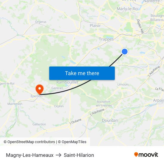 Magny-Les-Hameaux to Saint-Hilarion map