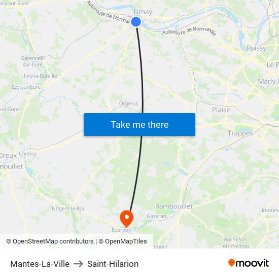 Mantes-La-Ville to Saint-Hilarion map