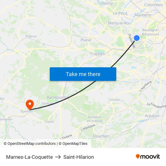 Marnes-La-Coquette to Saint-Hilarion map