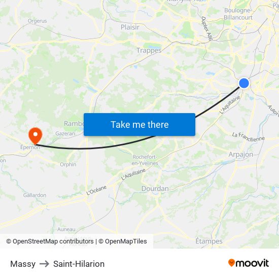 Massy to Saint-Hilarion map