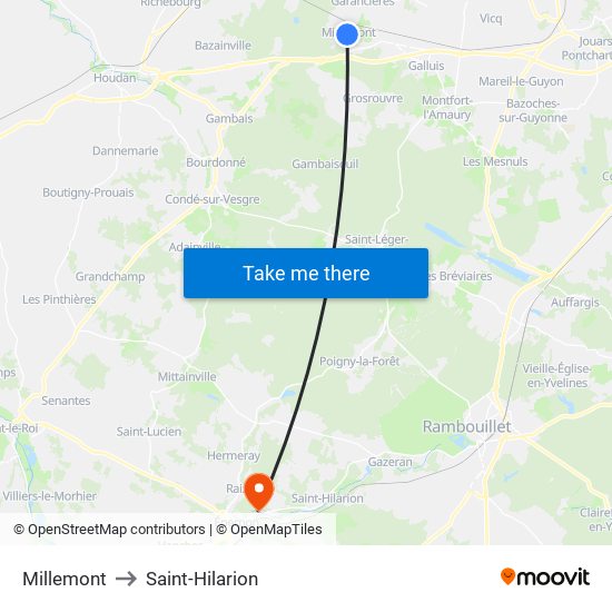 Millemont to Saint-Hilarion map