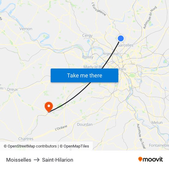 Moisselles to Saint-Hilarion map