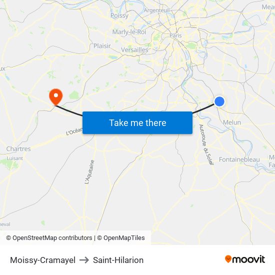 Moissy-Cramayel to Saint-Hilarion map