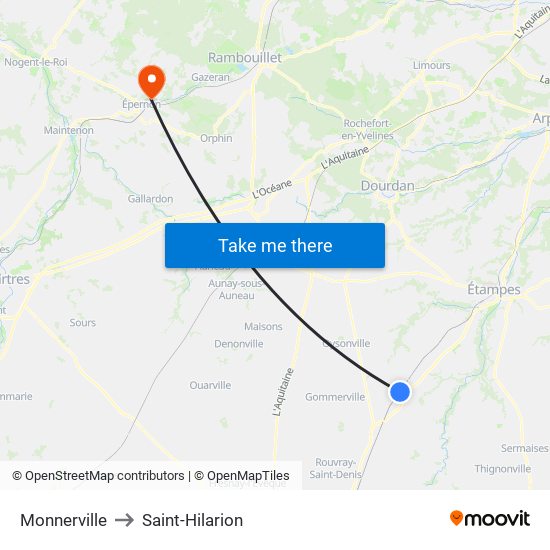 Monnerville to Saint-Hilarion map