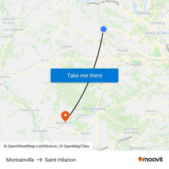 Montainville to Saint-Hilarion map