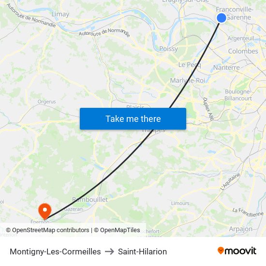 Montigny-Les-Cormeilles to Saint-Hilarion map