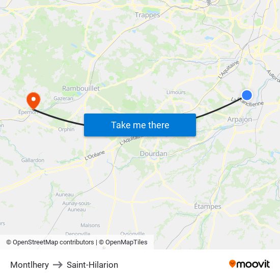 Montlhery to Saint-Hilarion map