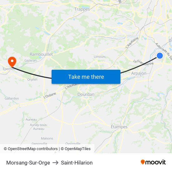 Morsang-Sur-Orge to Saint-Hilarion map