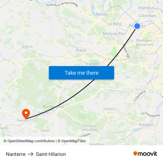 Nanterre to Saint-Hilarion map