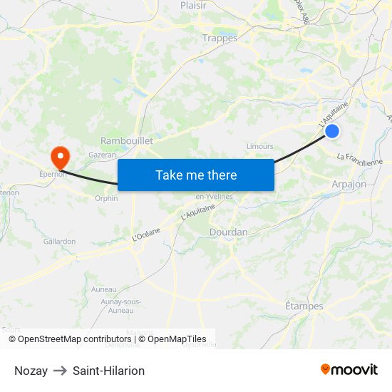 Nozay to Saint-Hilarion map