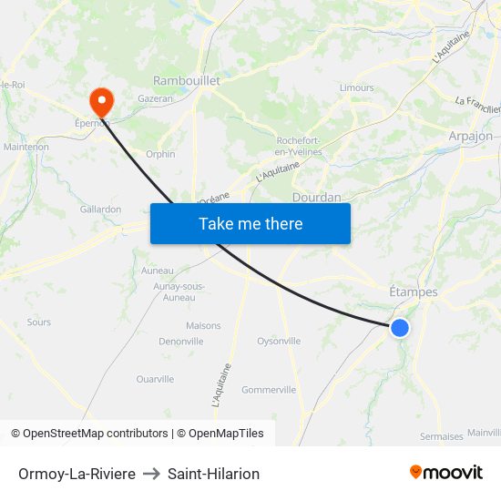 Ormoy-La-Riviere to Saint-Hilarion map