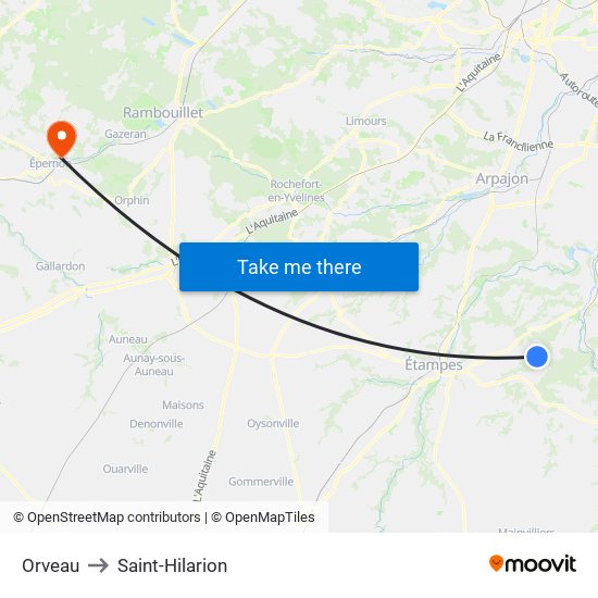 Orveau to Saint-Hilarion map