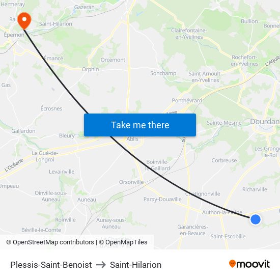 Plessis-Saint-Benoist to Saint-Hilarion map