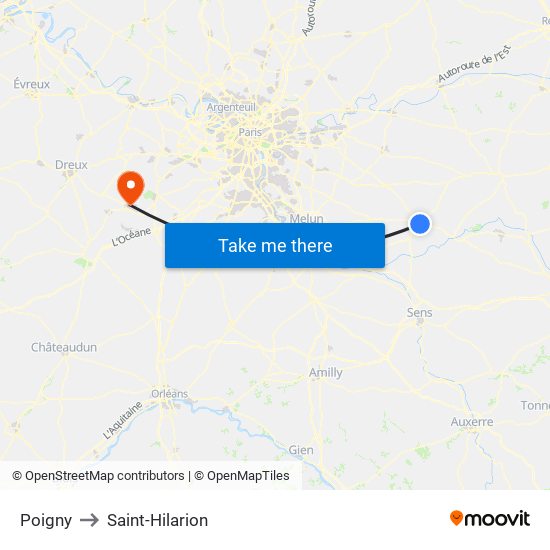 Poigny to Saint-Hilarion map