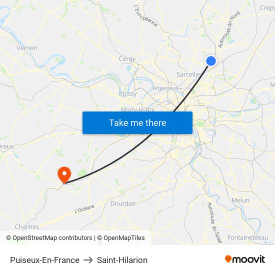 Puiseux-En-France to Saint-Hilarion map