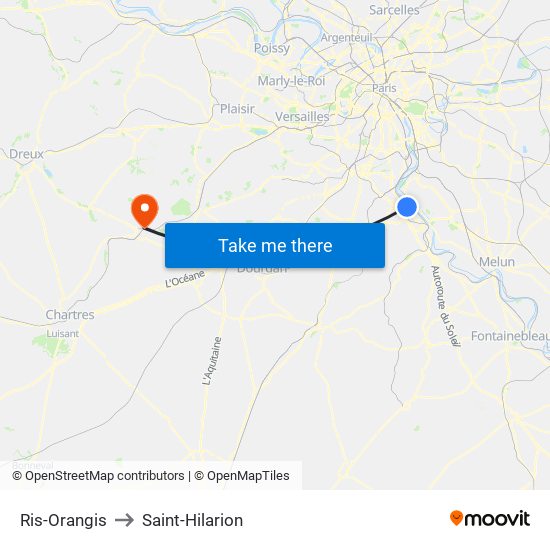 Ris-Orangis to Saint-Hilarion map