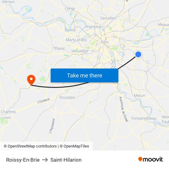 Roissy-En-Brie to Saint-Hilarion map