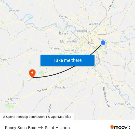 Rosny-Sous-Bois to Saint-Hilarion map