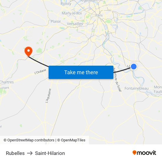 Rubelles to Saint-Hilarion map