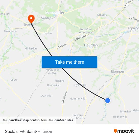 Saclas to Saint-Hilarion map