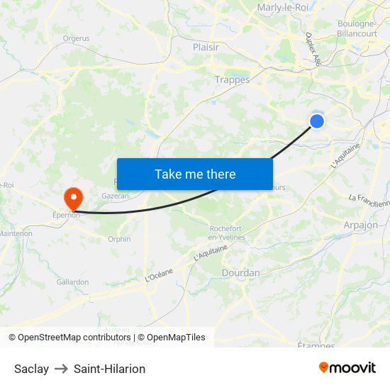 Saclay to Saint-Hilarion map