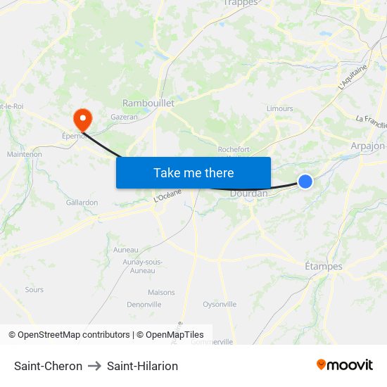 Saint-Cheron to Saint-Hilarion map