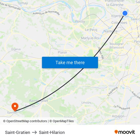 Saint-Gratien to Saint-Hilarion map