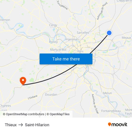 Thieux to Saint-Hilarion map