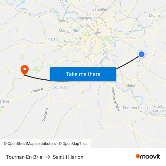 Tournan-En-Brie to Saint-Hilarion map