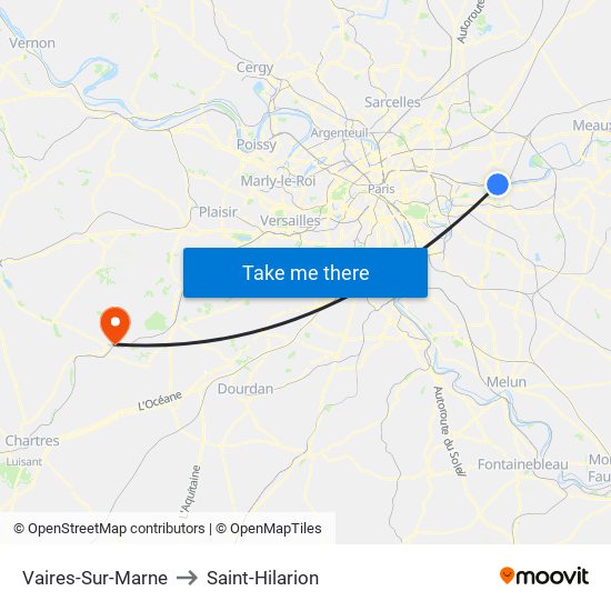 Vaires-Sur-Marne to Saint-Hilarion map