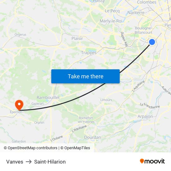 Vanves to Saint-Hilarion map