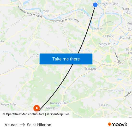 Vaureal to Saint-Hilarion map