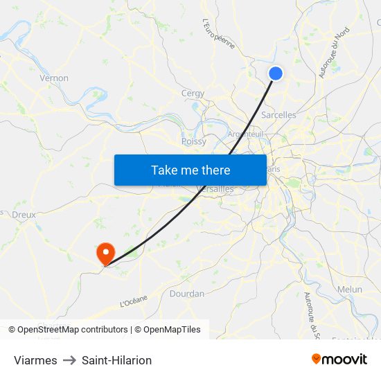 Viarmes to Saint-Hilarion map