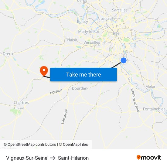 Vigneux-Sur-Seine to Saint-Hilarion map