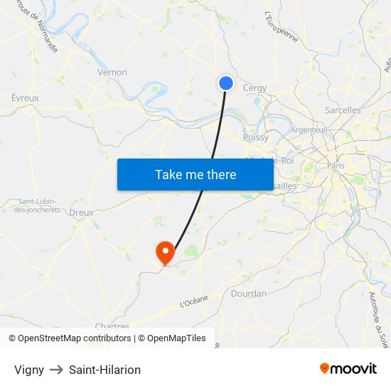 Vigny to Saint-Hilarion map
