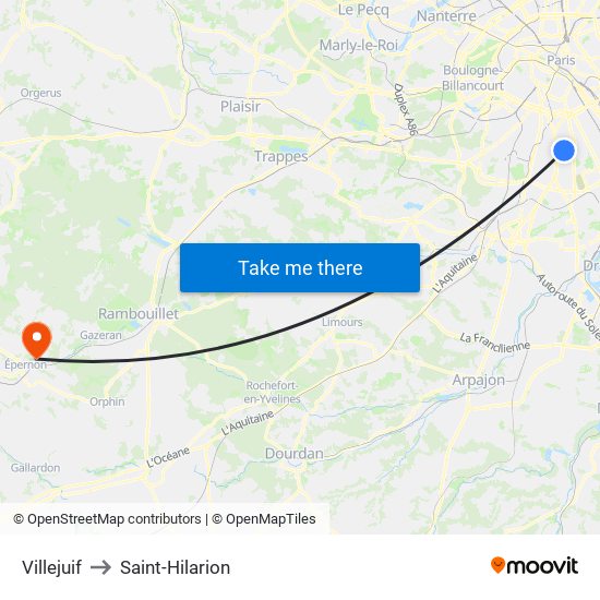 Villejuif to Saint-Hilarion map