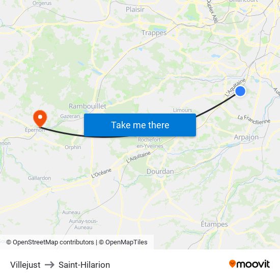 Villejust to Saint-Hilarion map