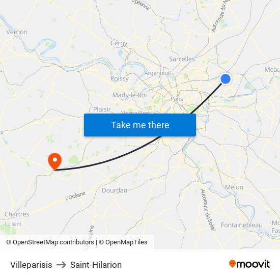 Villeparisis to Saint-Hilarion map