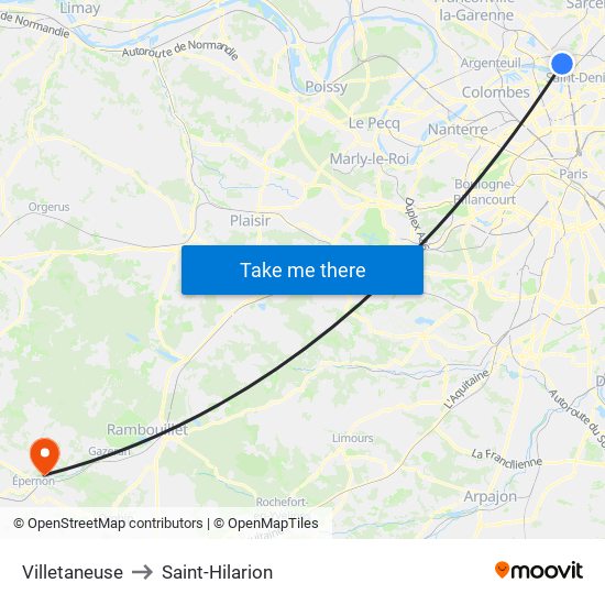 Villetaneuse to Saint-Hilarion map