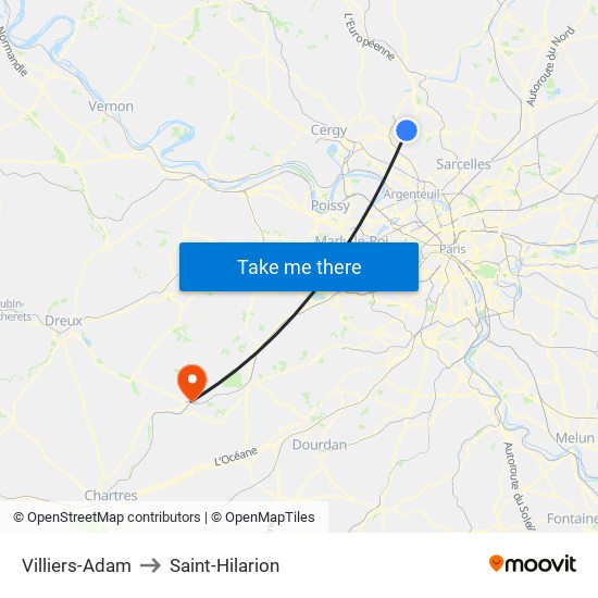 Villiers-Adam to Saint-Hilarion map