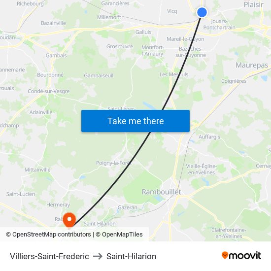 Villiers-Saint-Frederic to Saint-Hilarion map
