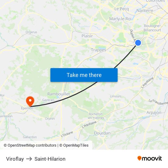 Viroflay to Saint-Hilarion map