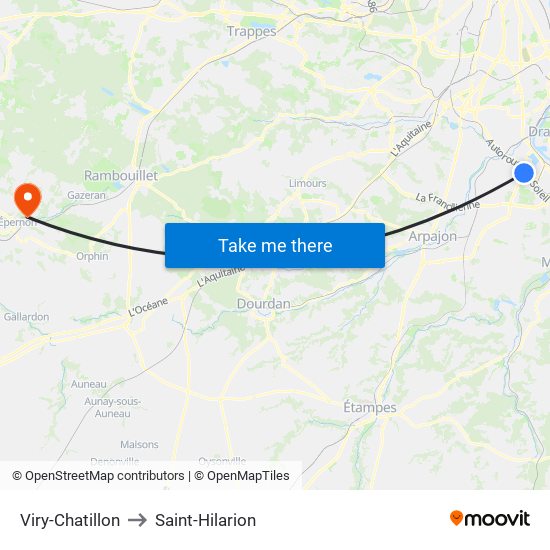 Viry-Chatillon to Saint-Hilarion map