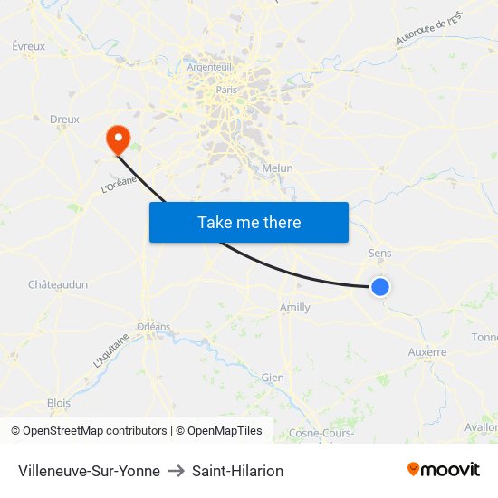 Villeneuve-Sur-Yonne to Saint-Hilarion map