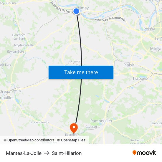 Mantes-La-Jolie to Saint-Hilarion map