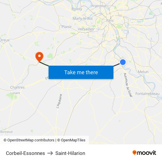 Corbeil-Essonnes to Saint-Hilarion map