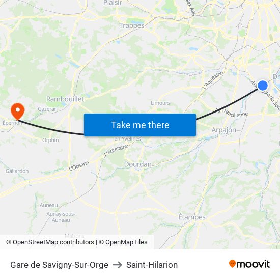 Gare de Savigny-Sur-Orge to Saint-Hilarion map