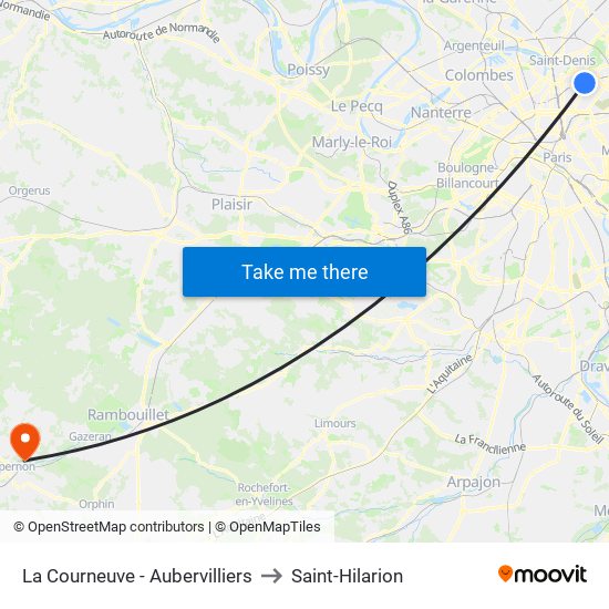 La Courneuve - Aubervilliers to Saint-Hilarion map